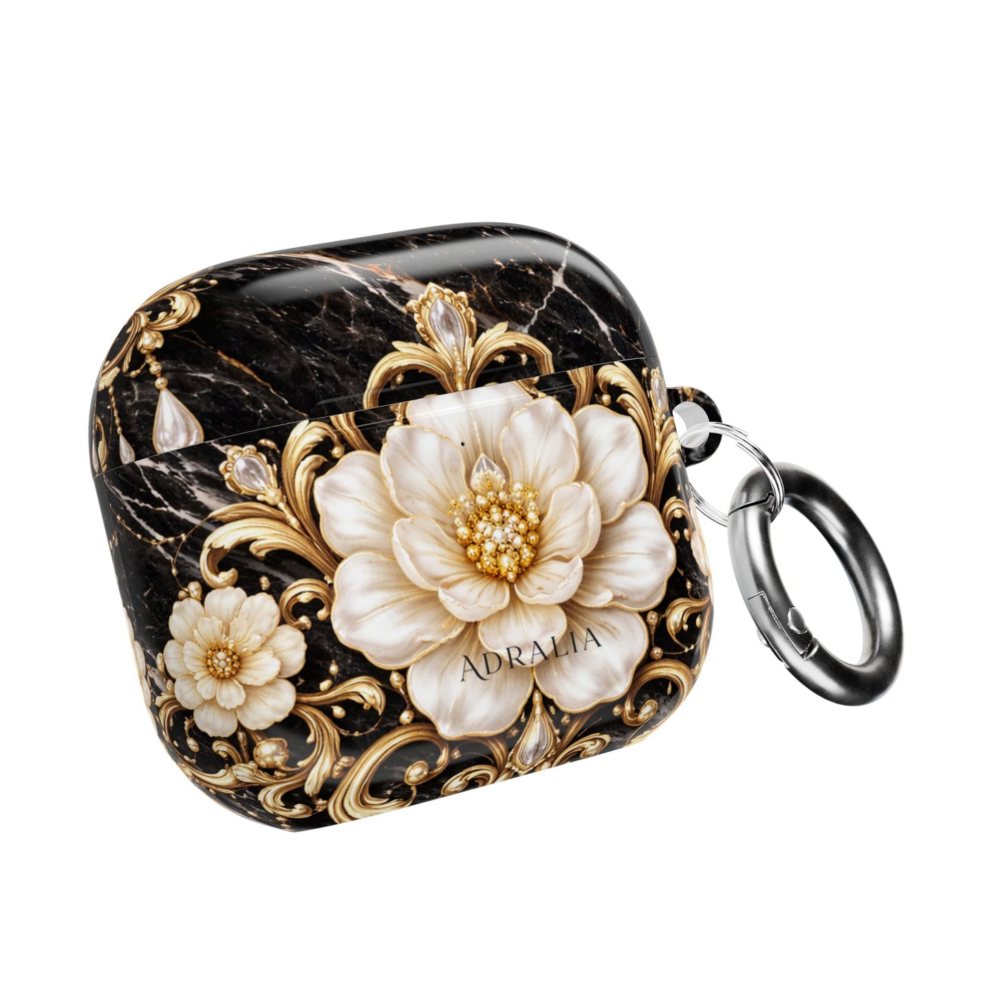 Floral Baroque AirPod Case — Black Marble Gold Flower Protective Cover