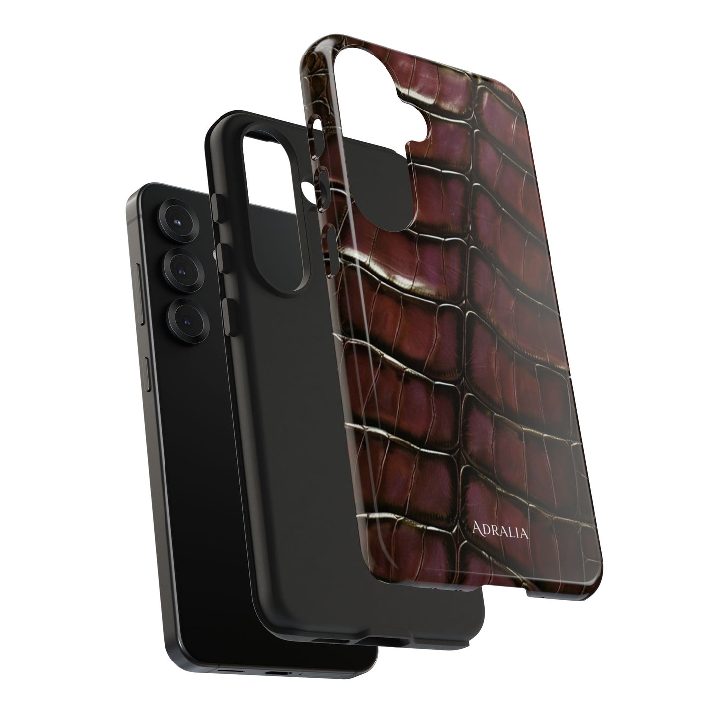 Croc-Embossed Tough Phone Case — Burgundy Faux Alligator with ADRALIA Accent