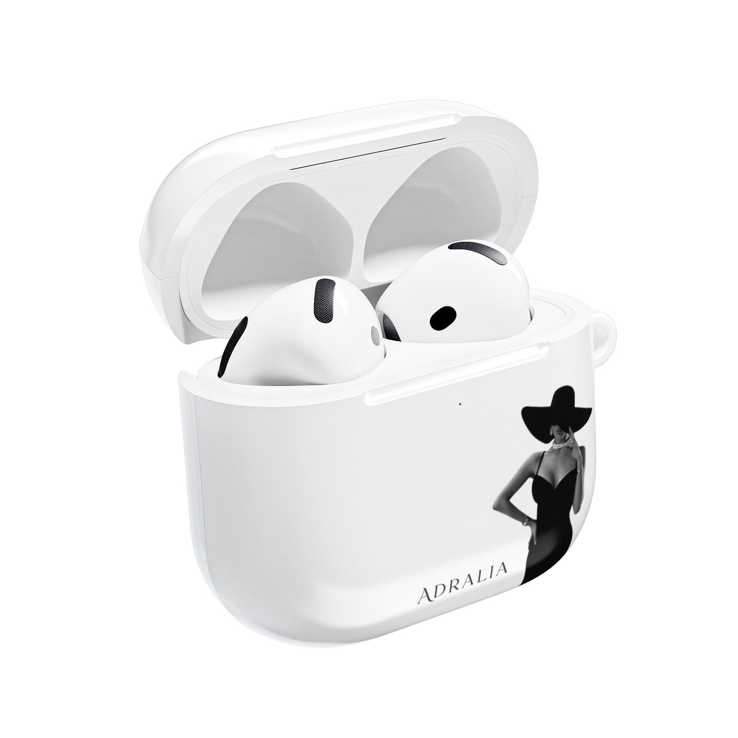 AirPods Case — Elegant Black Hat Silhouette with 'ADRALIA' Text
