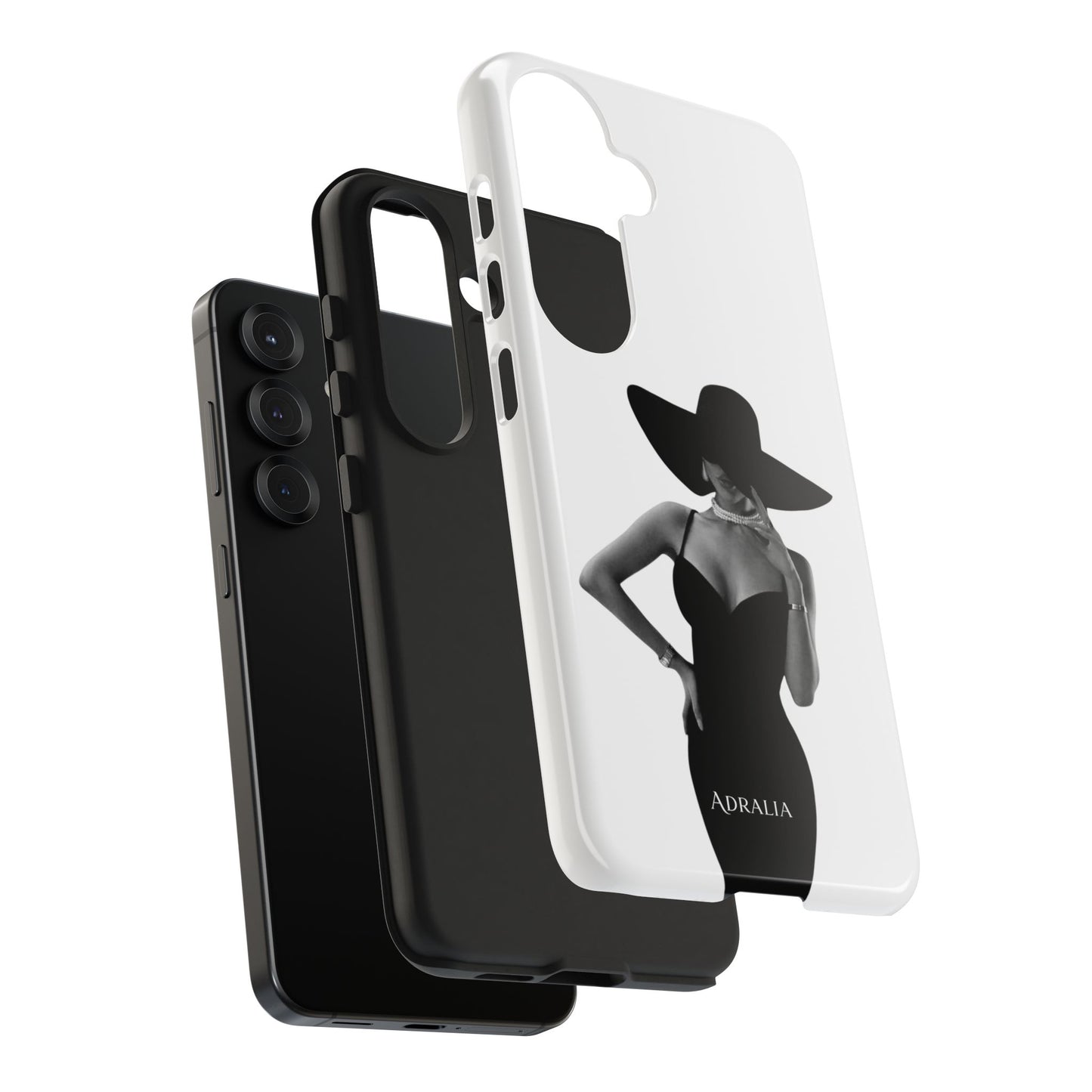 Tough Phone Case — Elegant Woman in Wide-Brim Hat Black & White Design