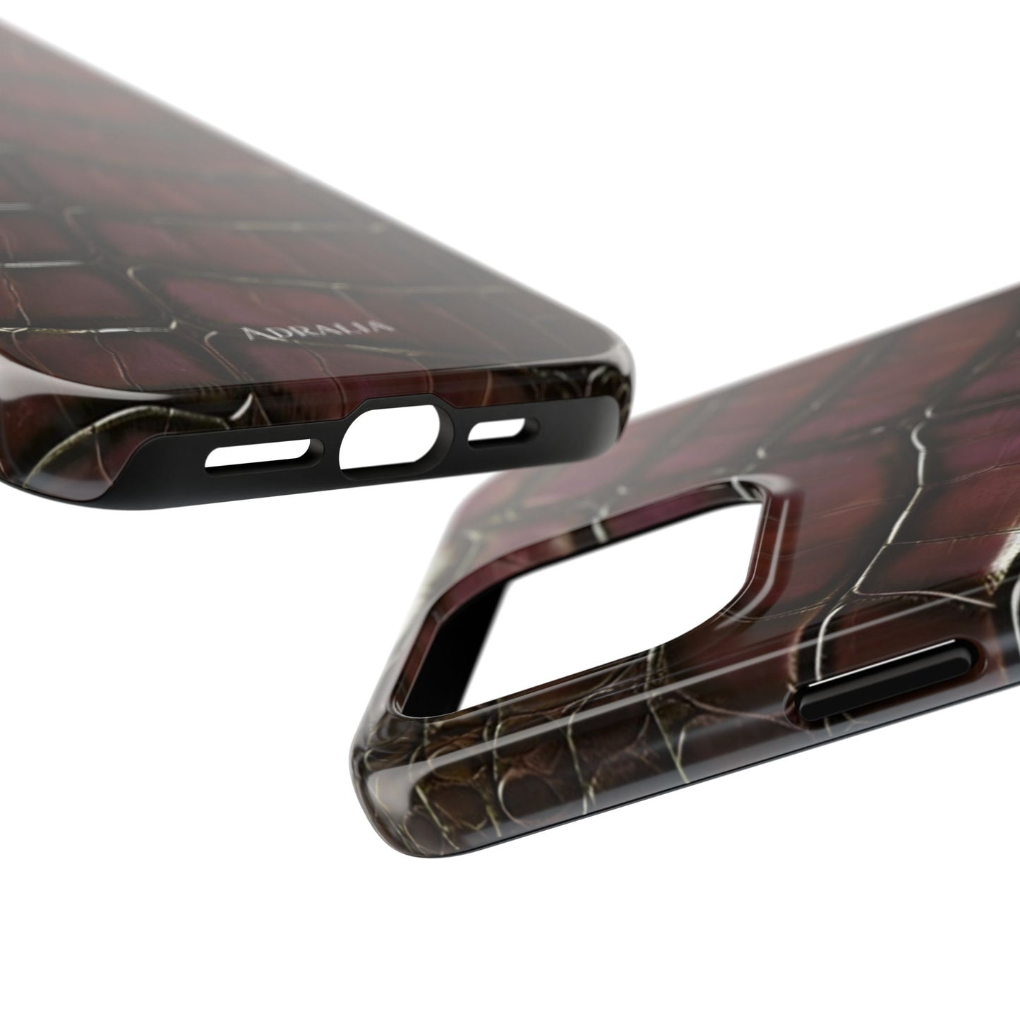 Croc-Embossed Tough Phone Case — Burgundy Faux Alligator with ADRALIA Accent