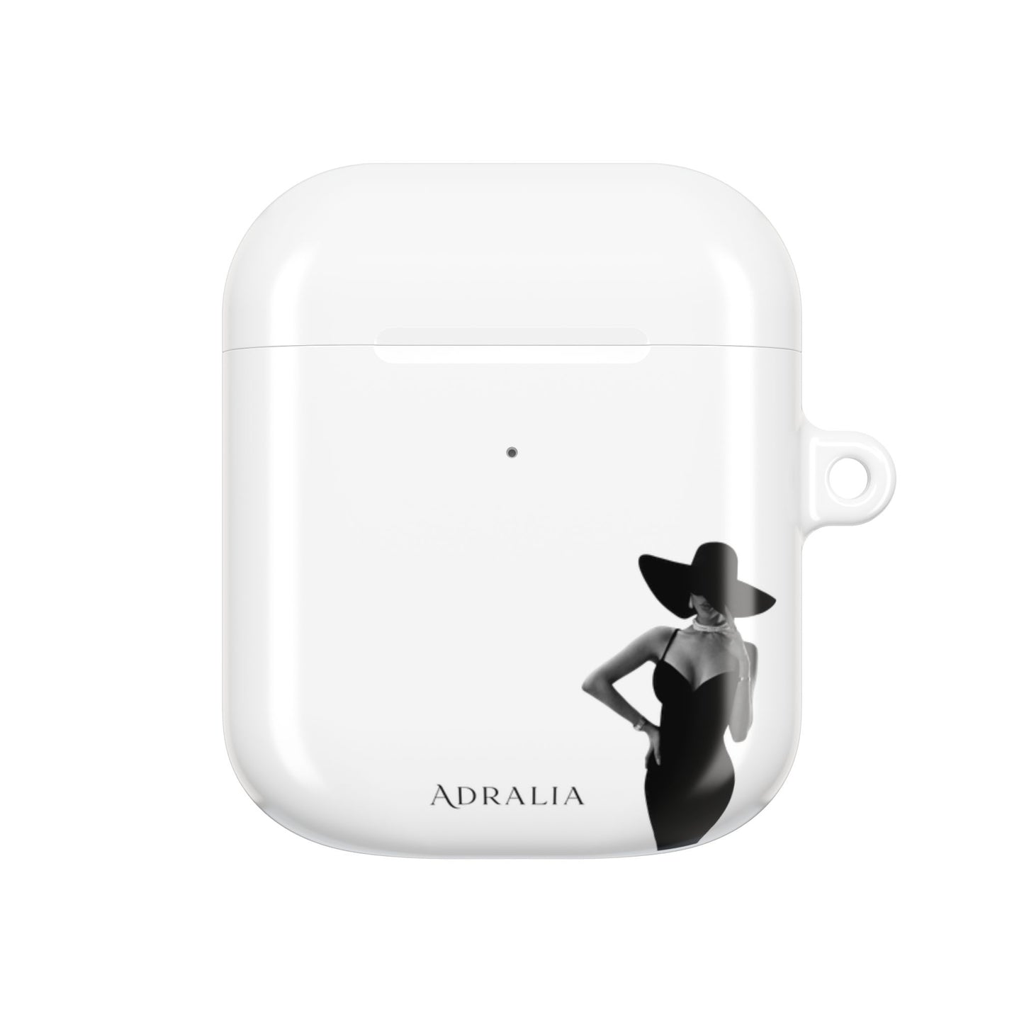 AirPods Case — Elegant Black Hat Silhouette with 'ADRALIA' Text