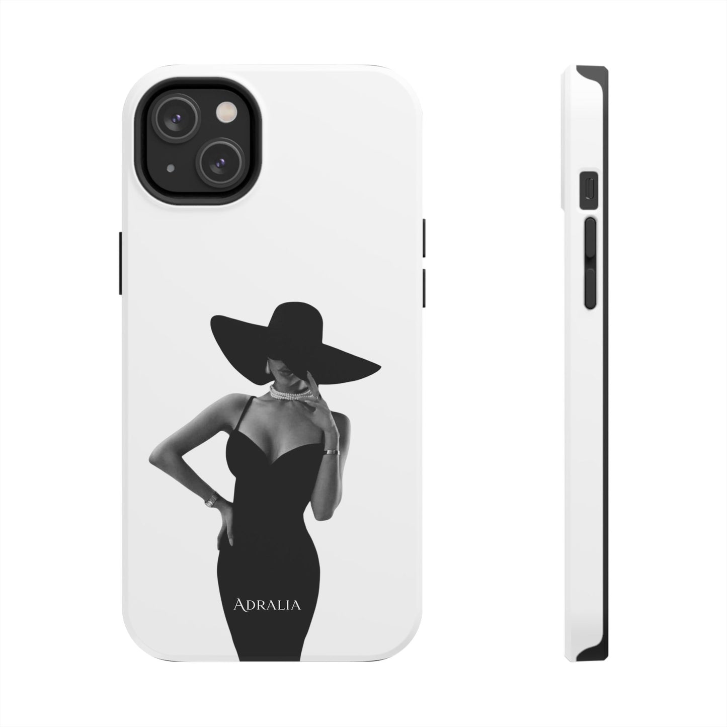 Tough Phone Case — Elegant Woman in Wide-Brim Hat Black & White Design