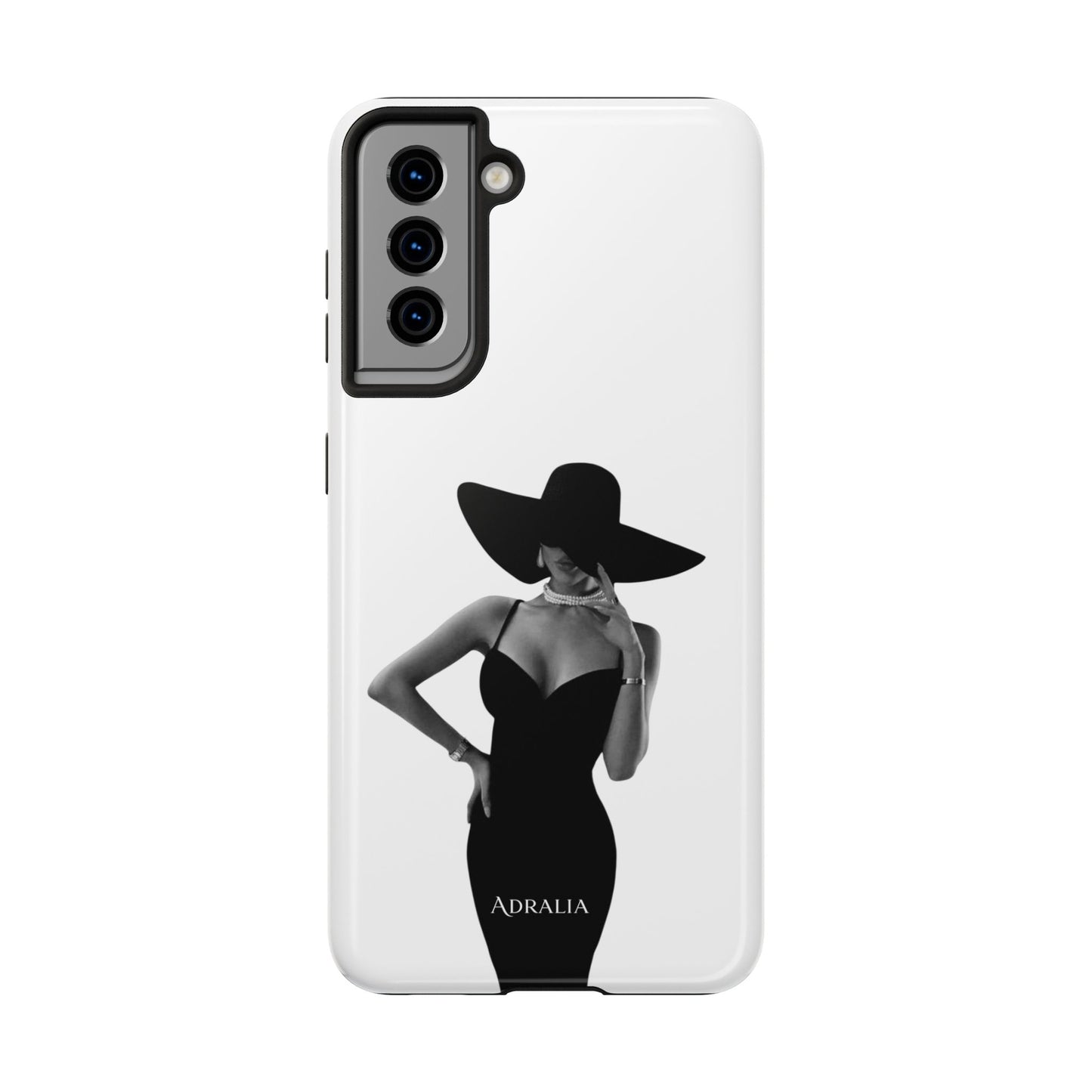 Tough Phone Case — Elegant Woman in Wide-Brim Hat Black & White Design