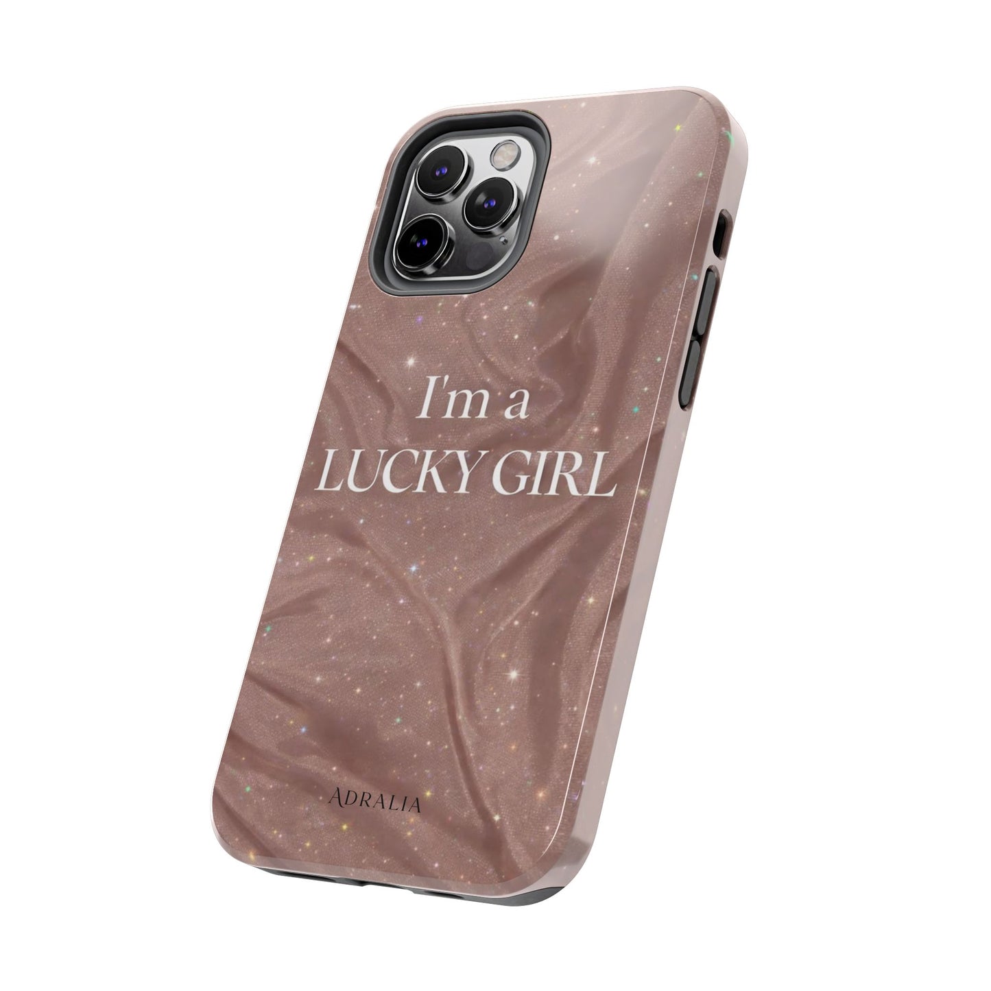I'm a Lucky Girl Tough Phone Case – Sparkling Rose Marble Protective Cover