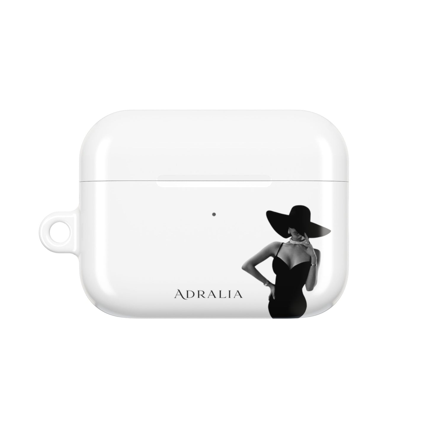AirPods Case — Elegant Black Hat Silhouette with 'ADRALIA' Text