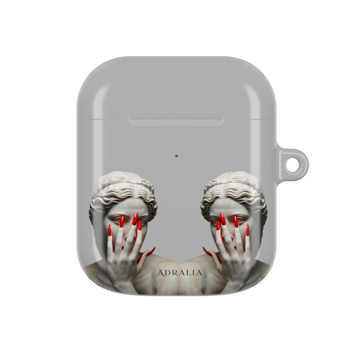 Statue Hands AirPod Case — Moody Grey Sculpture Design with Red Nails