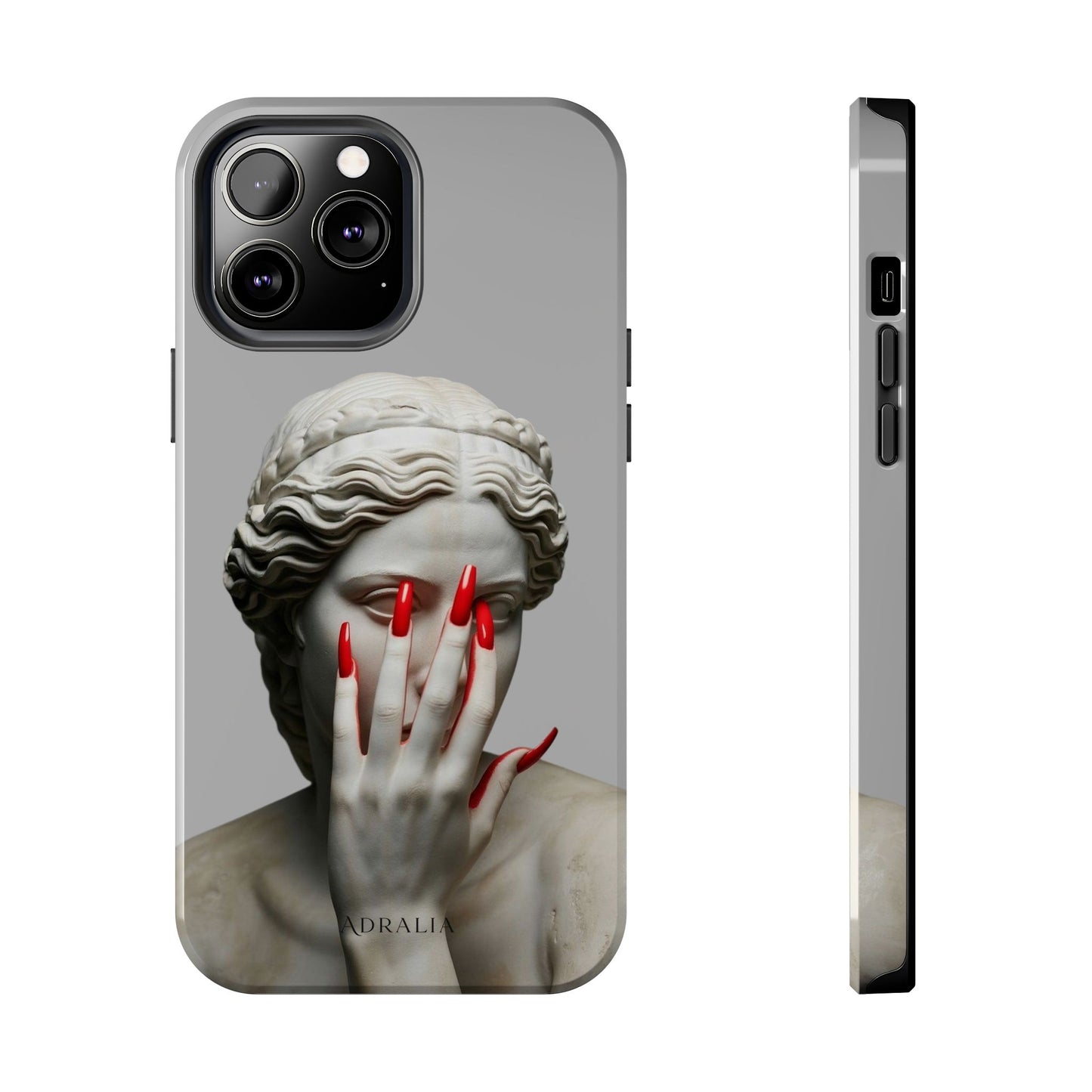 Statue with Red Nails Phone Case — Moody Classical Art Protective Case