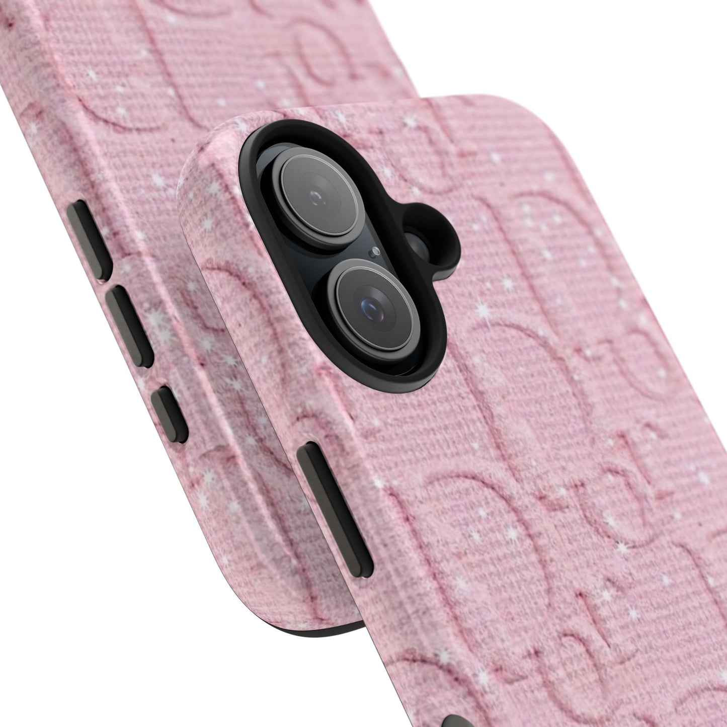 Pink Embossed Tough Phone Case – 'Adralia' Glitter Monogram Protective Cover