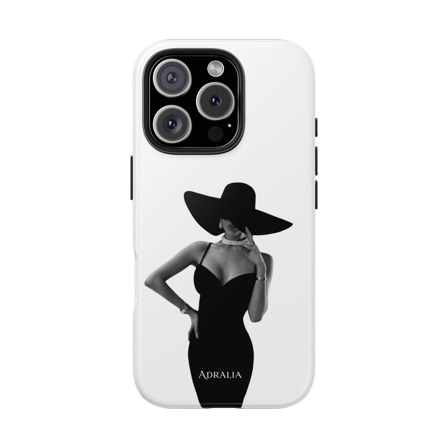 Tough Phone Case — Elegant Woman in Wide-Brim Hat Black & White Design