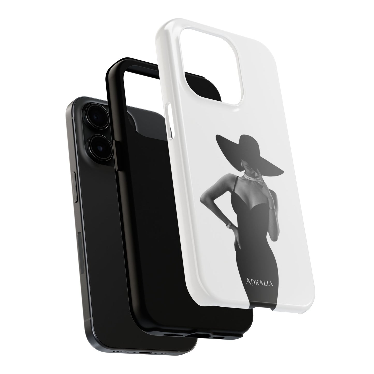 Tough Phone Case — Elegant Woman in Wide-Brim Hat Black & White Design