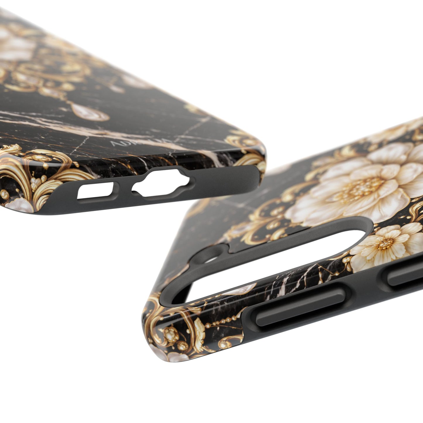 Phone Case — Black Marble Floral Baroque Tough Protective Cover