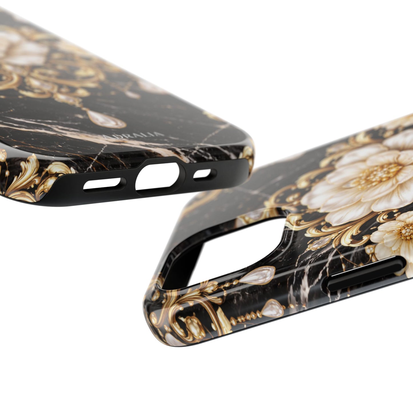 Phone Case — Black Marble Floral Baroque Tough Protective Cover