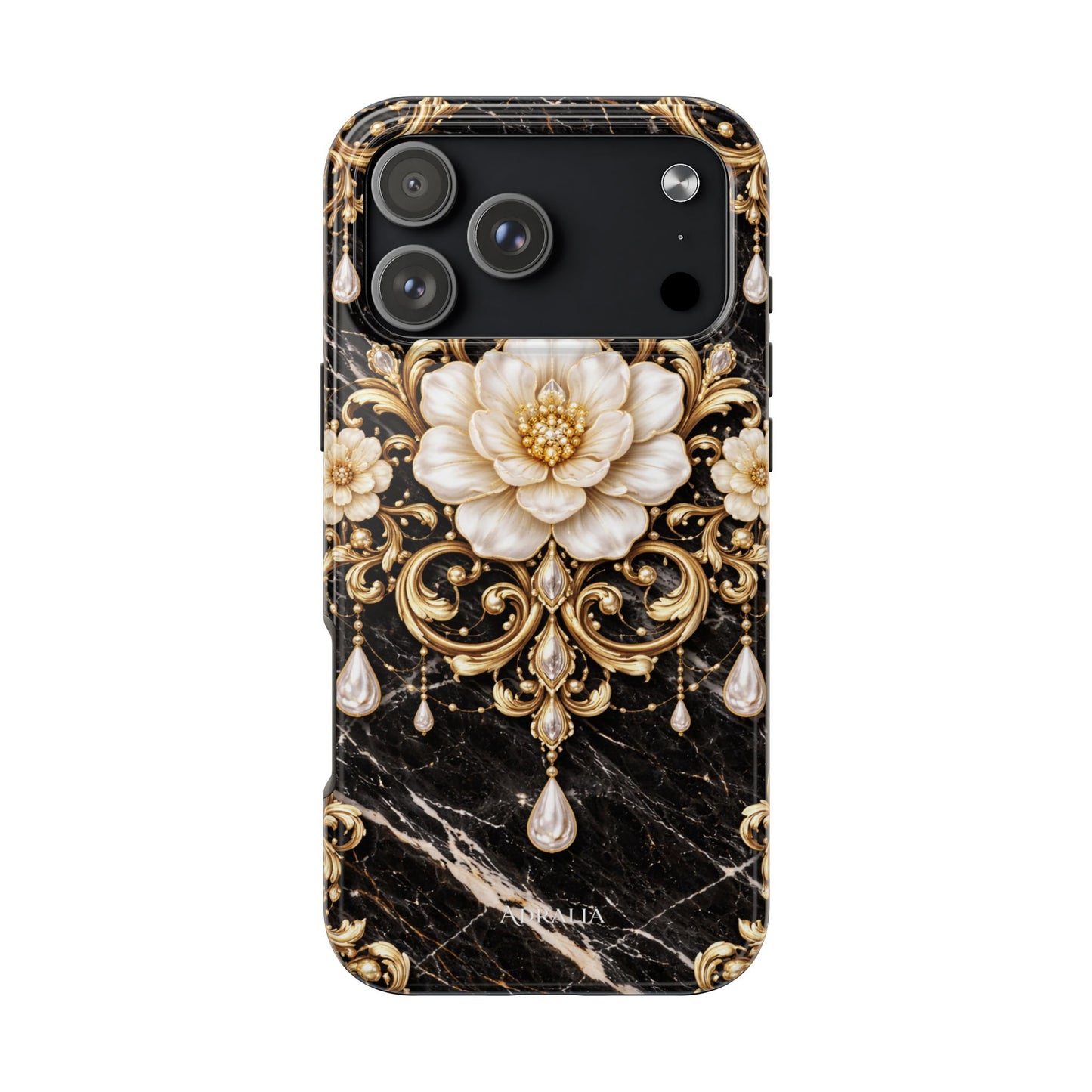 Phone Case — Black Marble Floral Baroque Tough Protective Cover