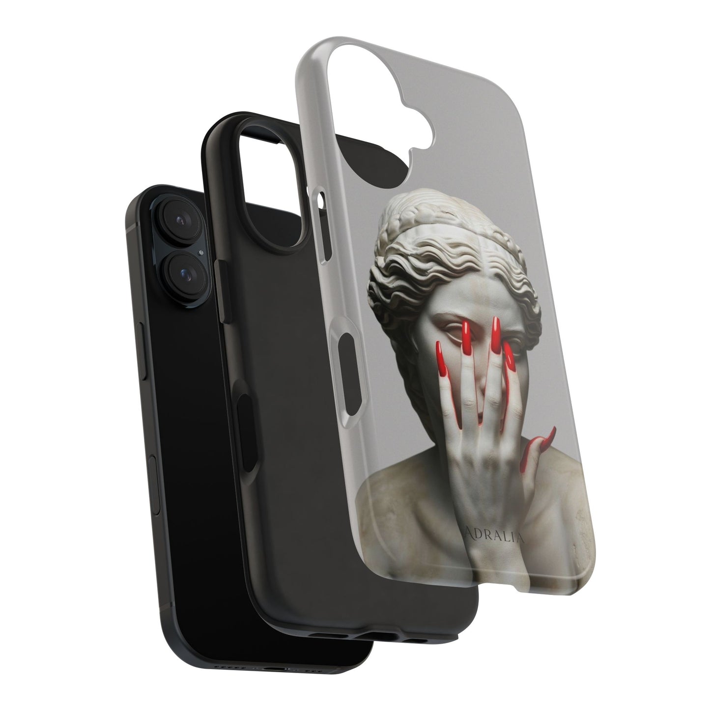 Statue with Red Nails Phone Case — Moody Classical Art Protective Case