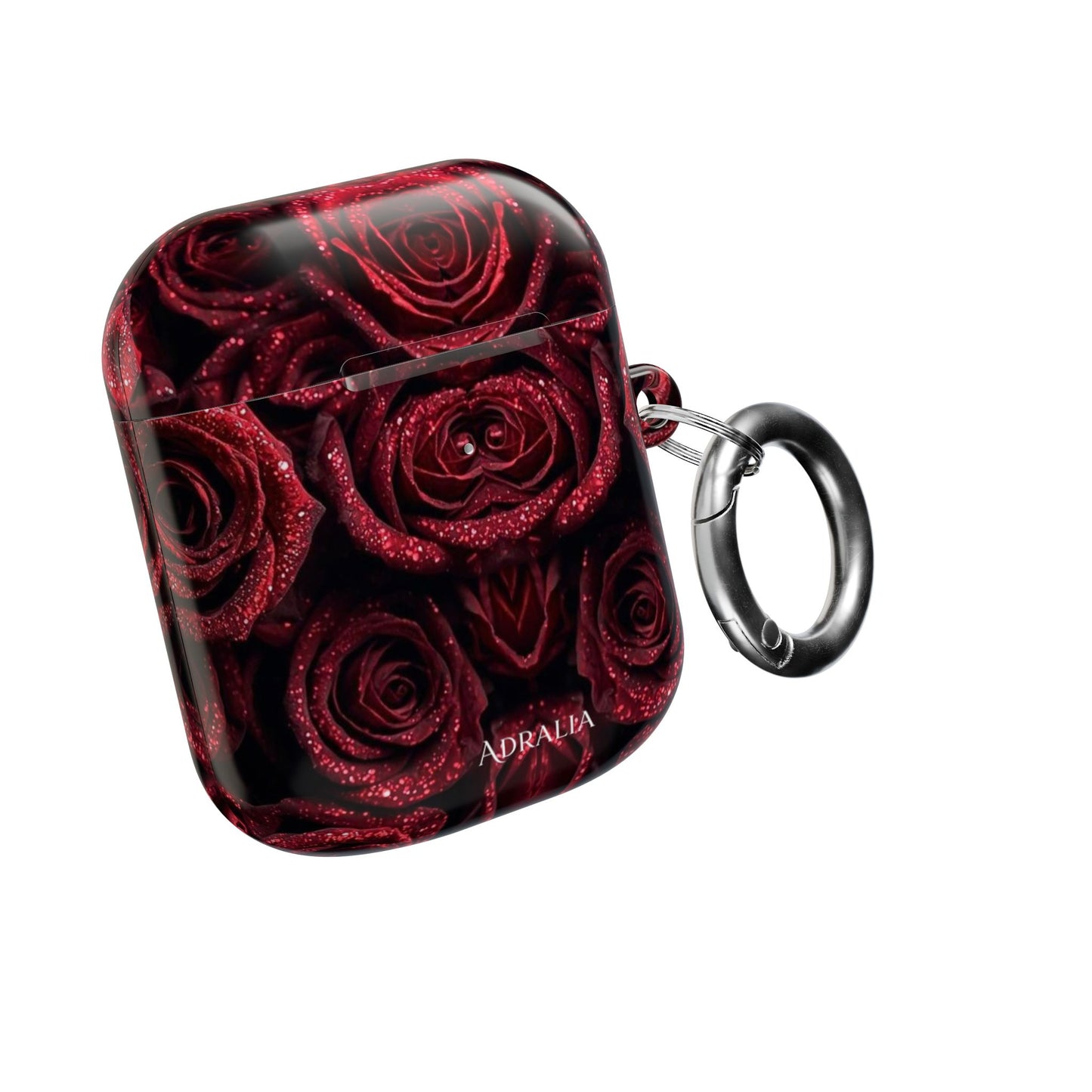 Rose Pattern AirPod Case — Red Floral Protective Cover with 'Adralia' Accent