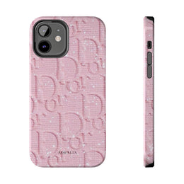 Pink Embossed Tough Phone Case – 'Adralia' Glitter Monogram Protective Cover