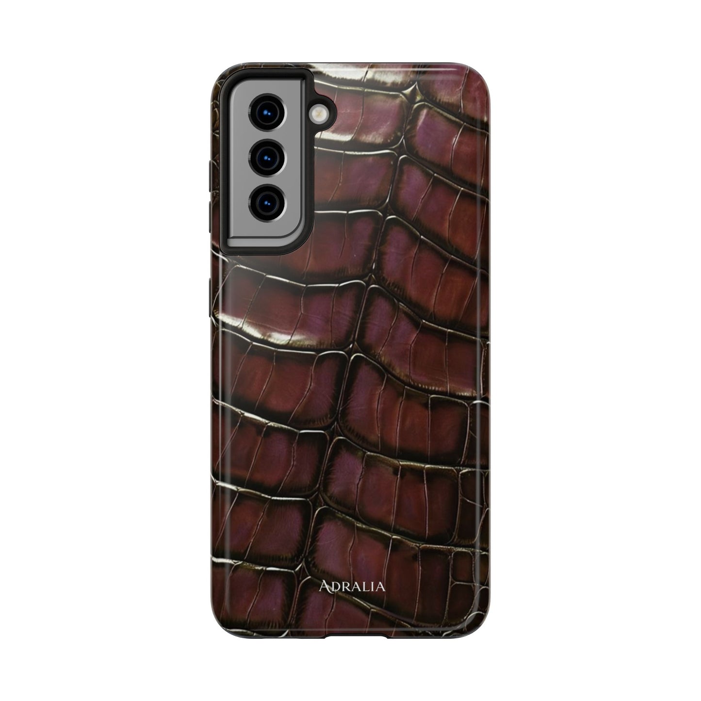 Croc-Embossed Tough Phone Case — Burgundy Faux Alligator with ADRALIA Accent