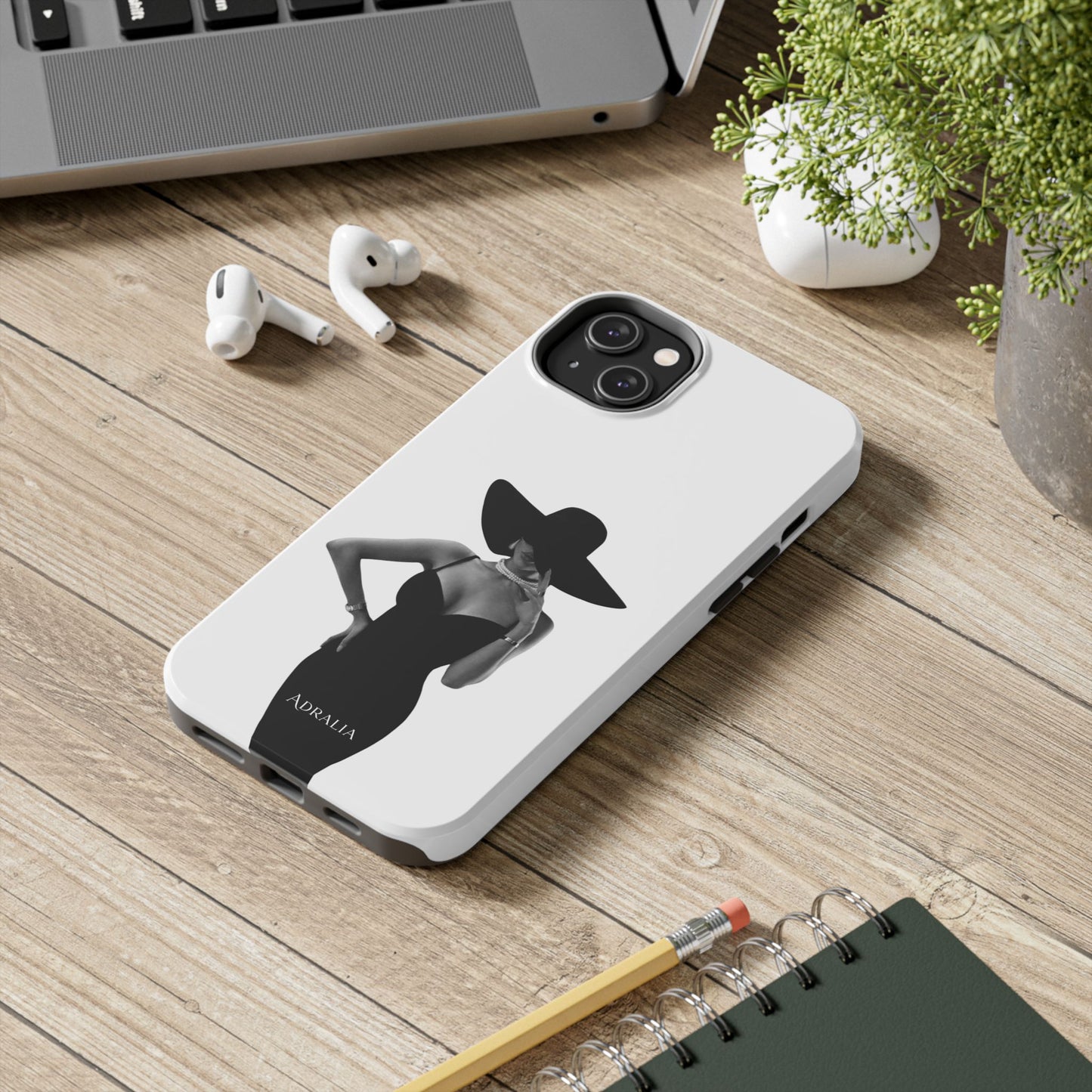 Tough Phone Case — Elegant Woman in Wide-Brim Hat Black & White Design