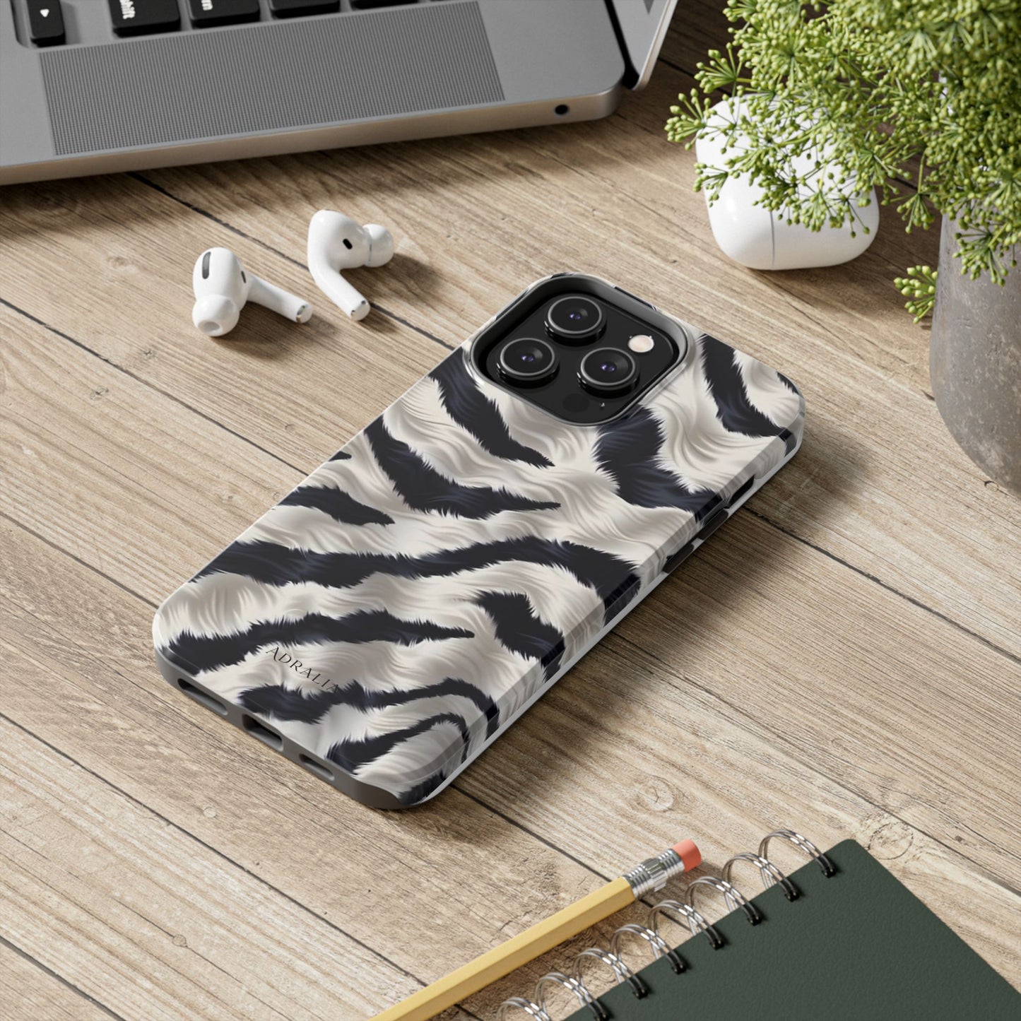 Faux Fur Zebra Tough Phone Case — Black & Ivory Animal Print