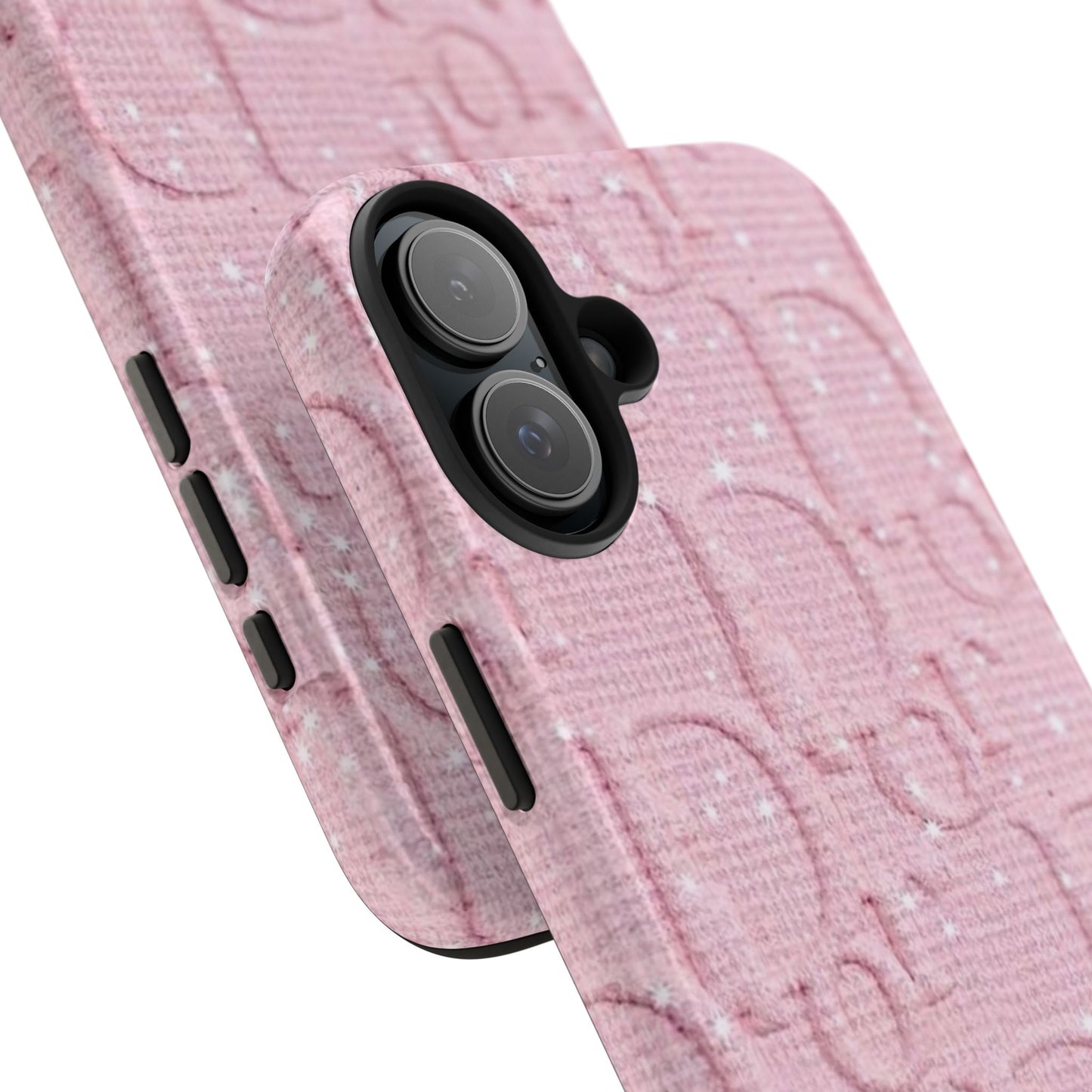 Pink Embossed Tough Phone Case – 'Adralia' Glitter Monogram Protective Cover