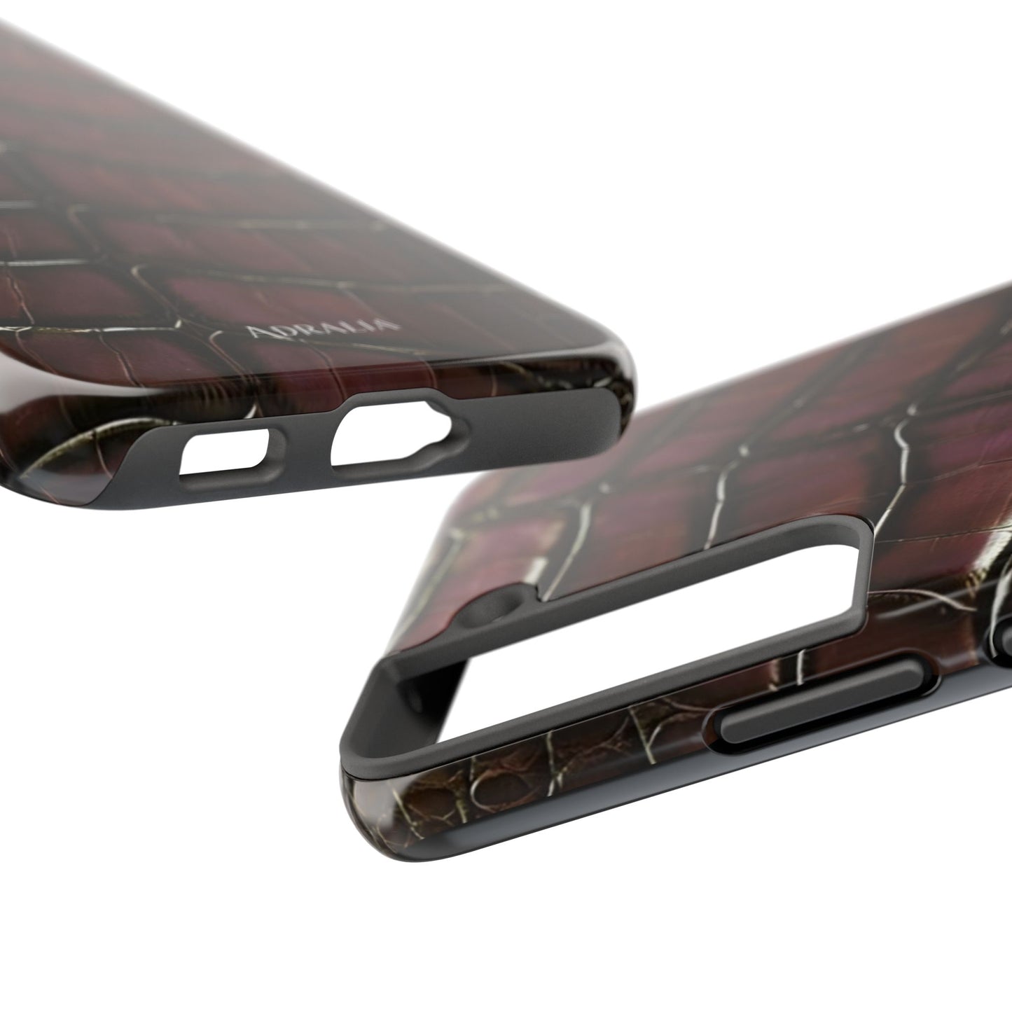 Croc-Embossed Tough Phone Case — Burgundy Faux Alligator with ADRALIA Accent