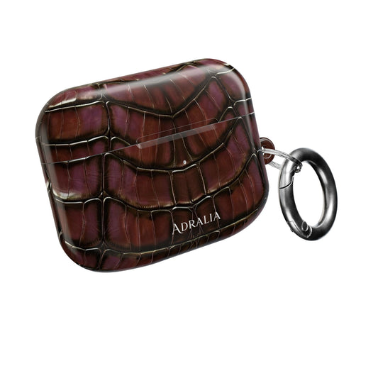 Croc-Embossed Burgundy AirPod Case – Luxe Protective Cover