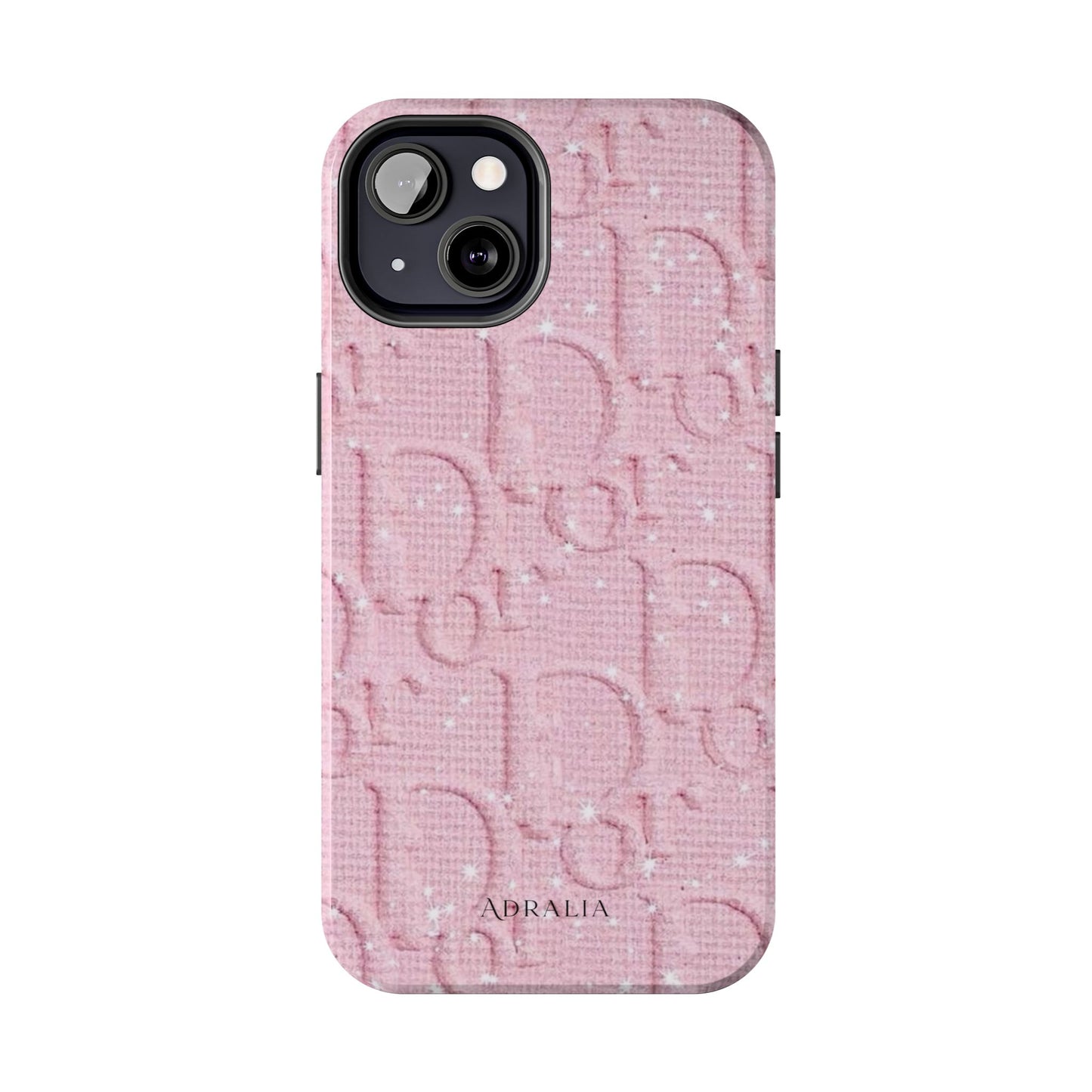 Pink Embossed Tough Phone Case – 'Adralia' Glitter Monogram Protective Cover