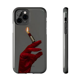 Red Glove Lighter Tough Phone Case — Dark Gothic Flame Protective Cover
