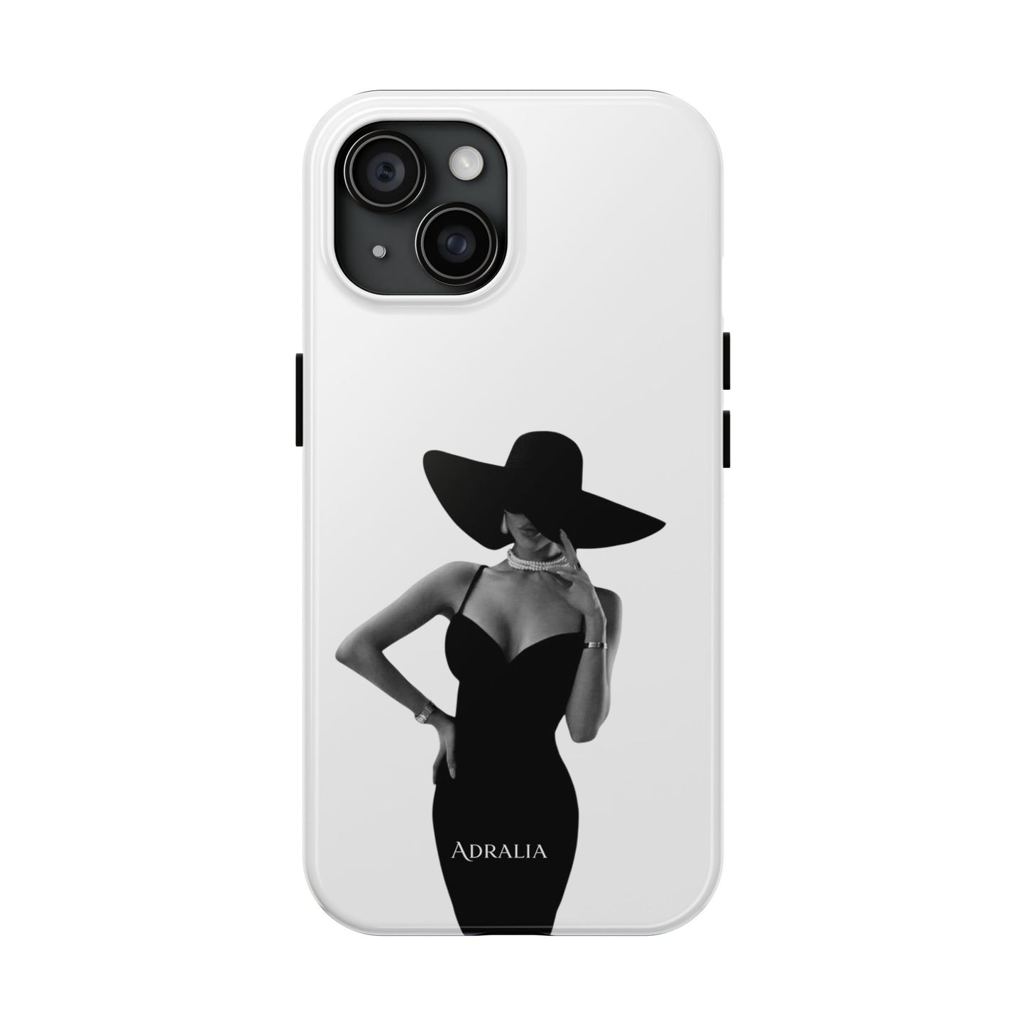 Tough Phone Case — Elegant Woman in Wide-Brim Hat Black & White Design