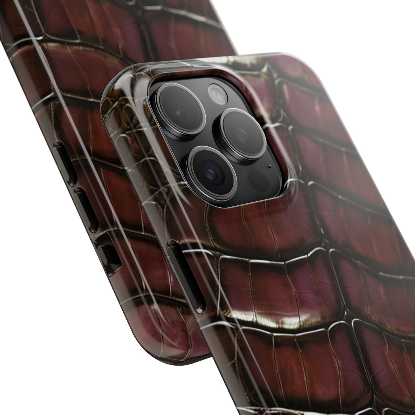 Croc-Embossed Tough Phone Case — Burgundy Faux Alligator with ADRALIA Accent