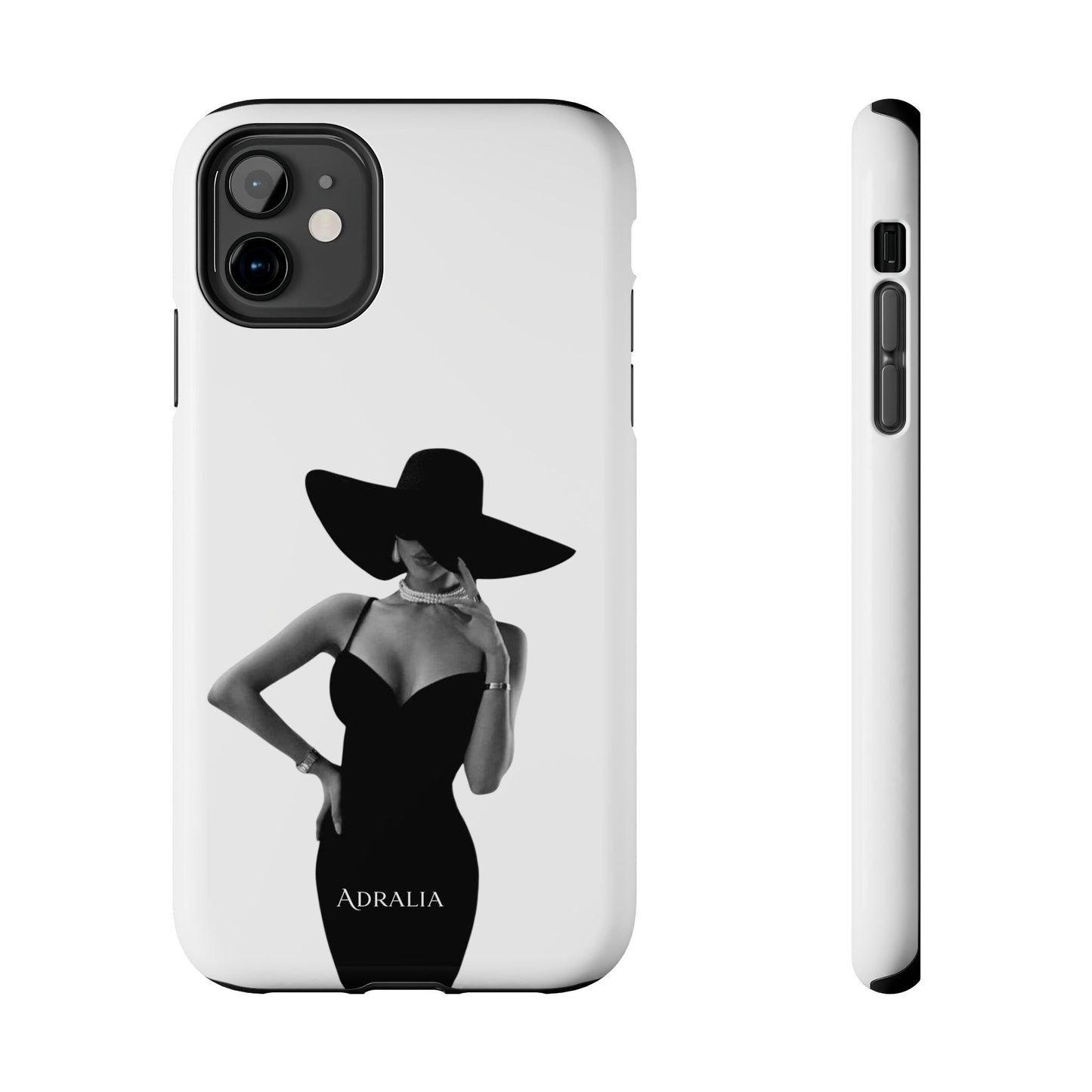 Tough Phone Case — Elegant Woman in Wide-Brim Hat Black & White Design