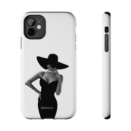 Tough Phone Case — Elegant Woman in Wide-Brim Hat Black & White Design