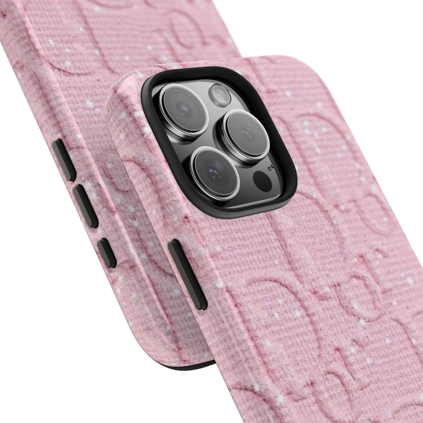 Pink Embossed Tough Phone Case – 'Adralia' Glitter Monogram Protective Cover