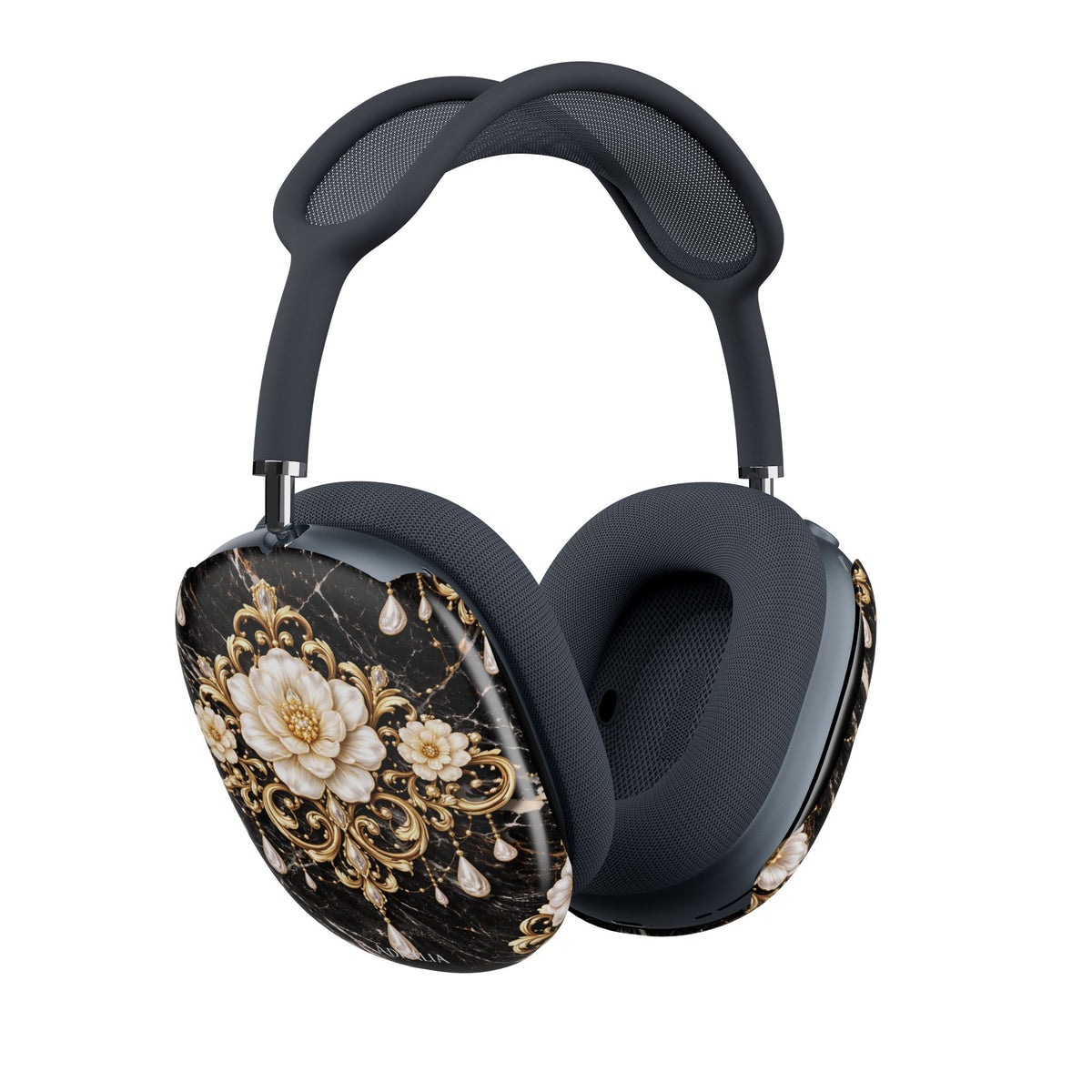 Funda para AirPods Max — Elegante diseño floral vintage dorado y perla