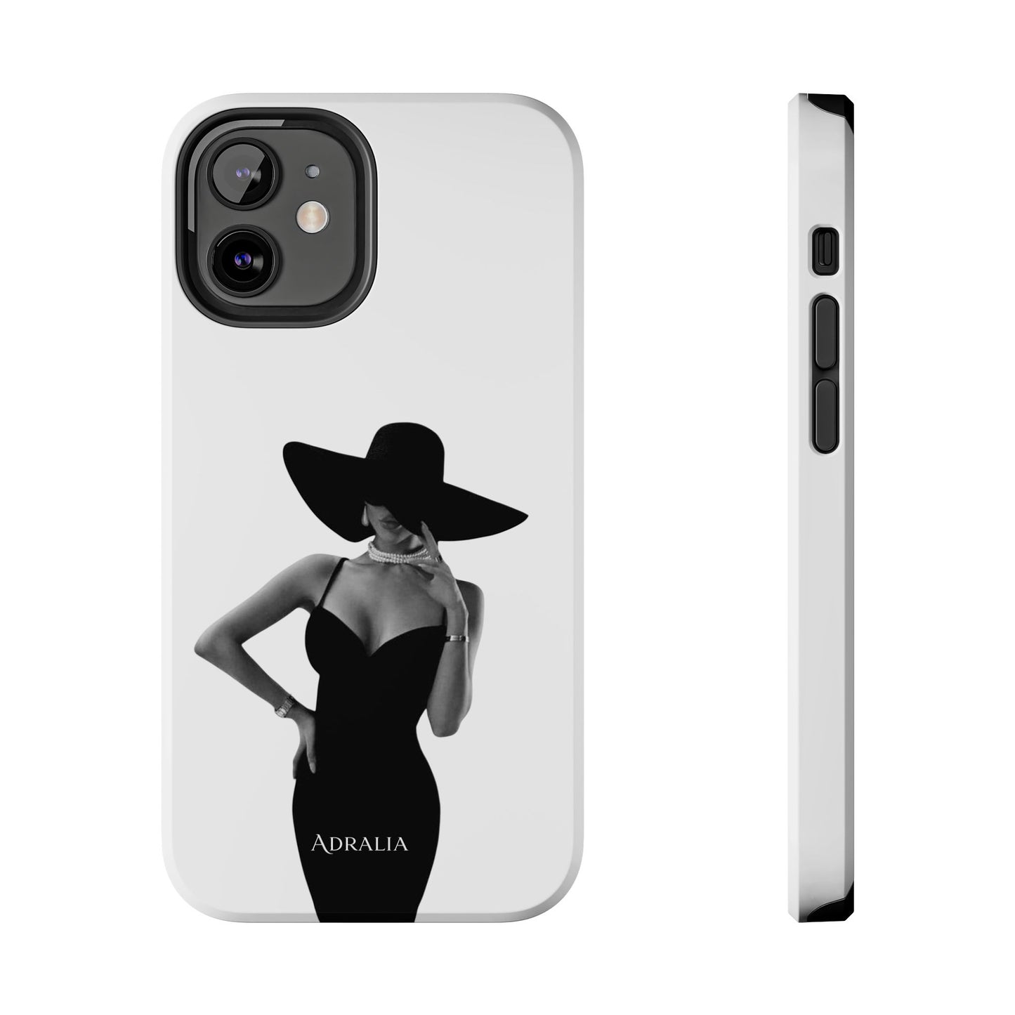Tough Phone Case — Elegant Woman in Wide-Brim Hat Black & White Design