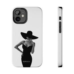 Tough Phone Case — Elegant Woman in Wide-Brim Hat Black & White Design