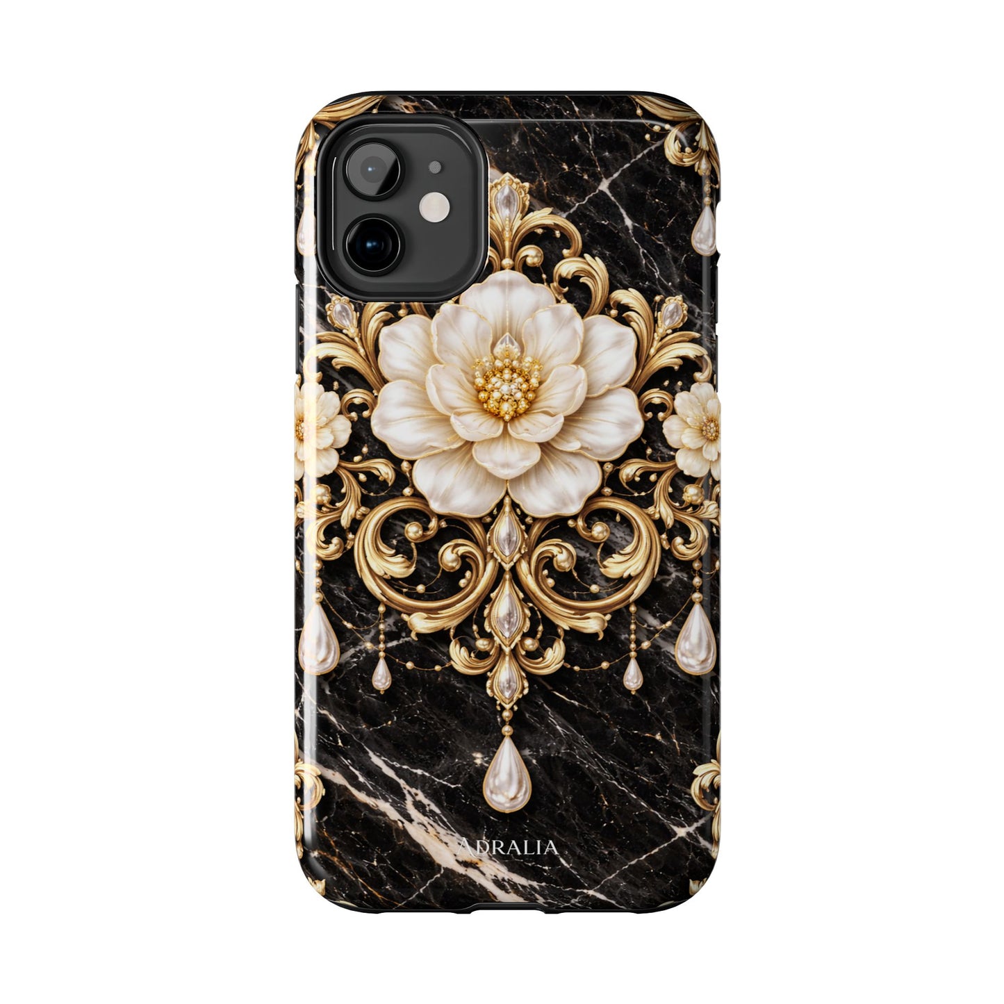 Phone Case — Black Marble Floral Baroque Tough Protective Cover