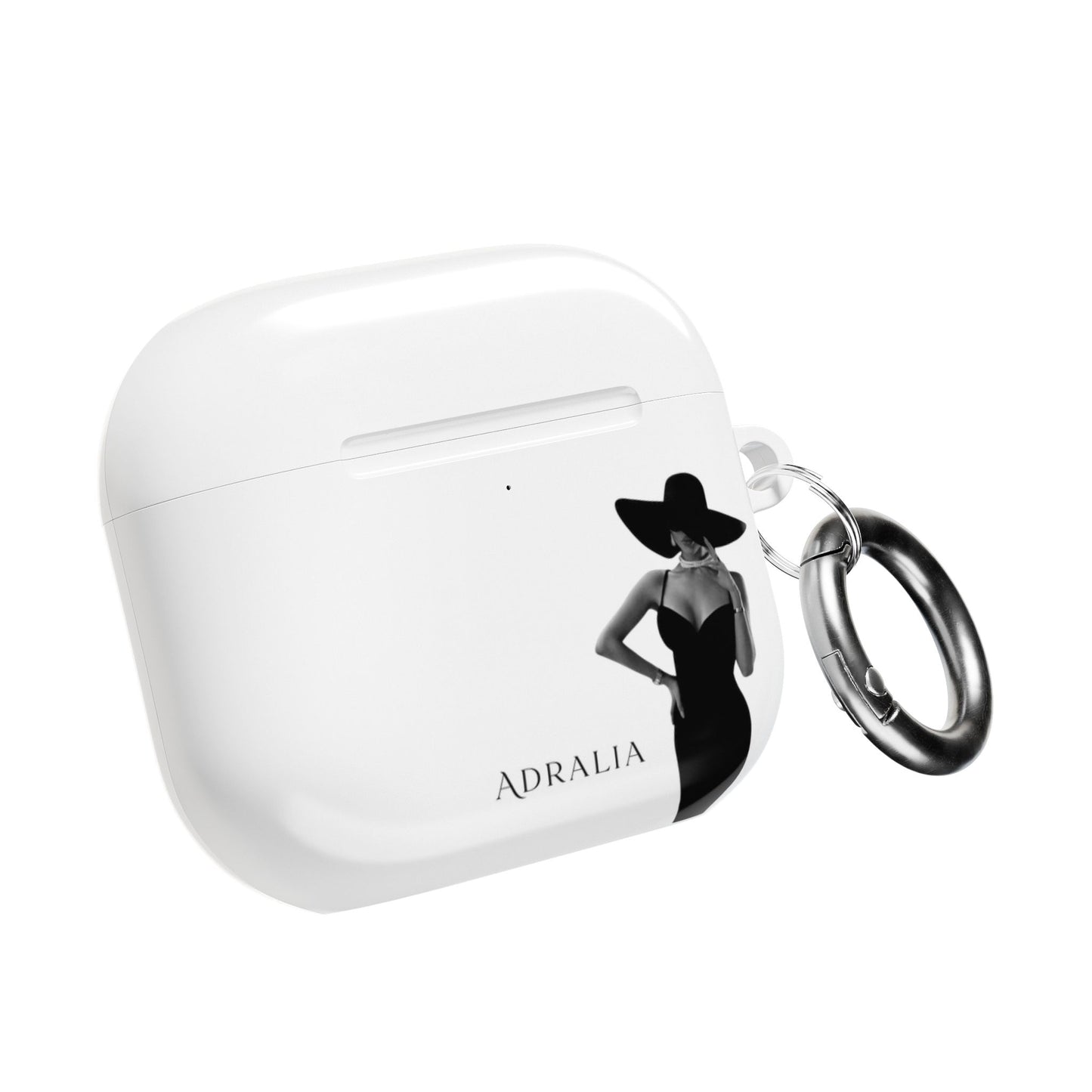 AirPods Case — Elegant Black Hat Silhouette with 'ADRALIA' Text