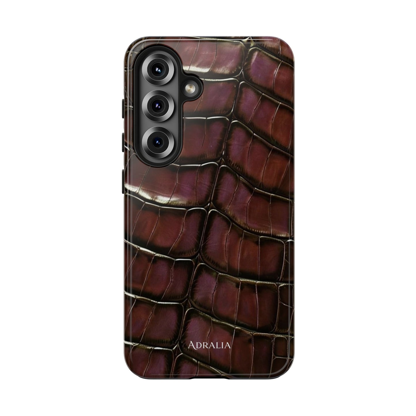 Croc-Embossed Tough Phone Case — Burgundy Faux Alligator with ADRALIA Accent