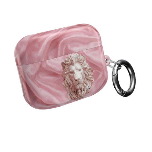 Pink Marble Lion AirPod Case — Elegant Protective Cover