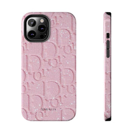 Pink Embossed Tough Phone Case – 'Adralia' Glitter Monogram Protective Cover