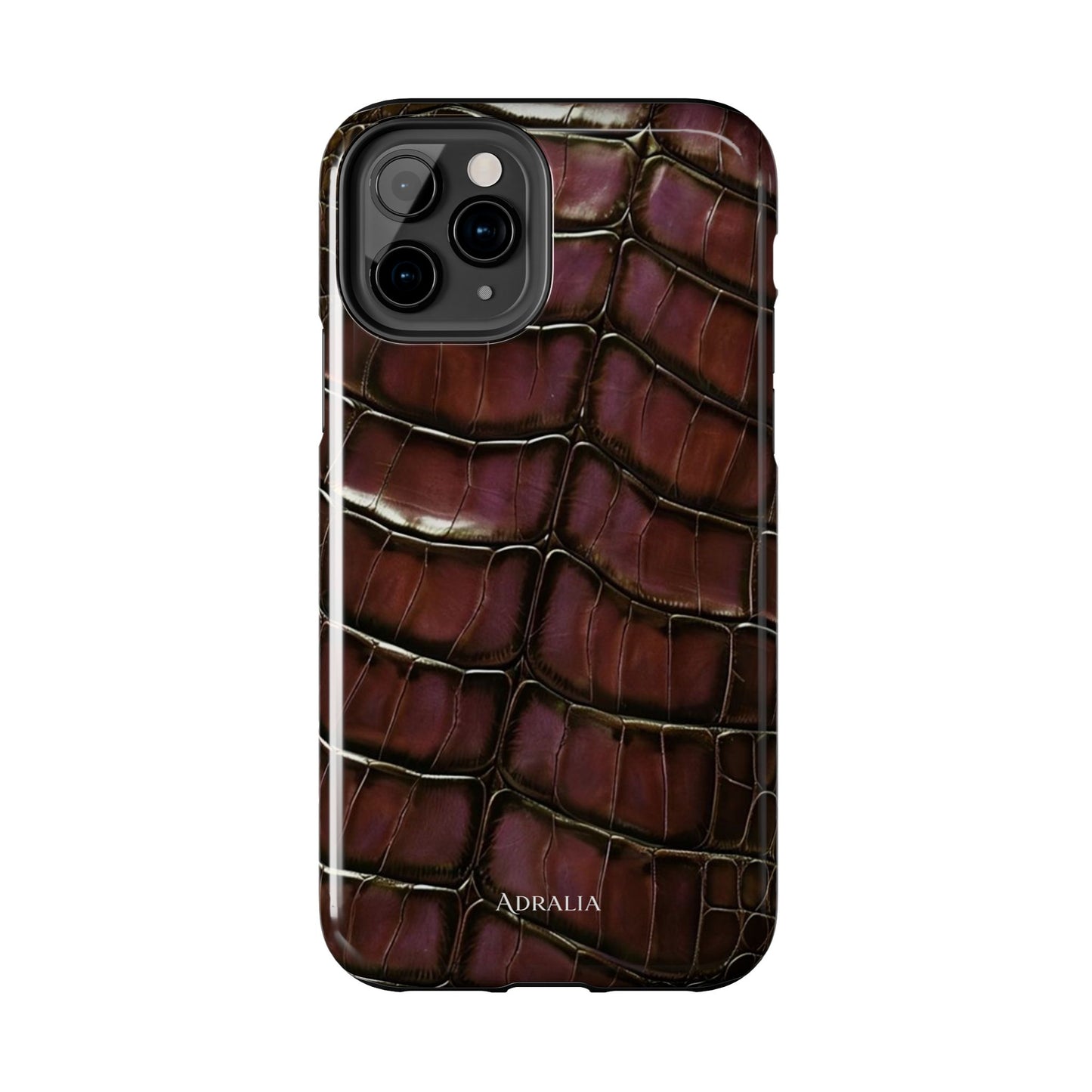 Croc-Embossed Tough Phone Case — Burgundy Faux Alligator with ADRALIA Accent