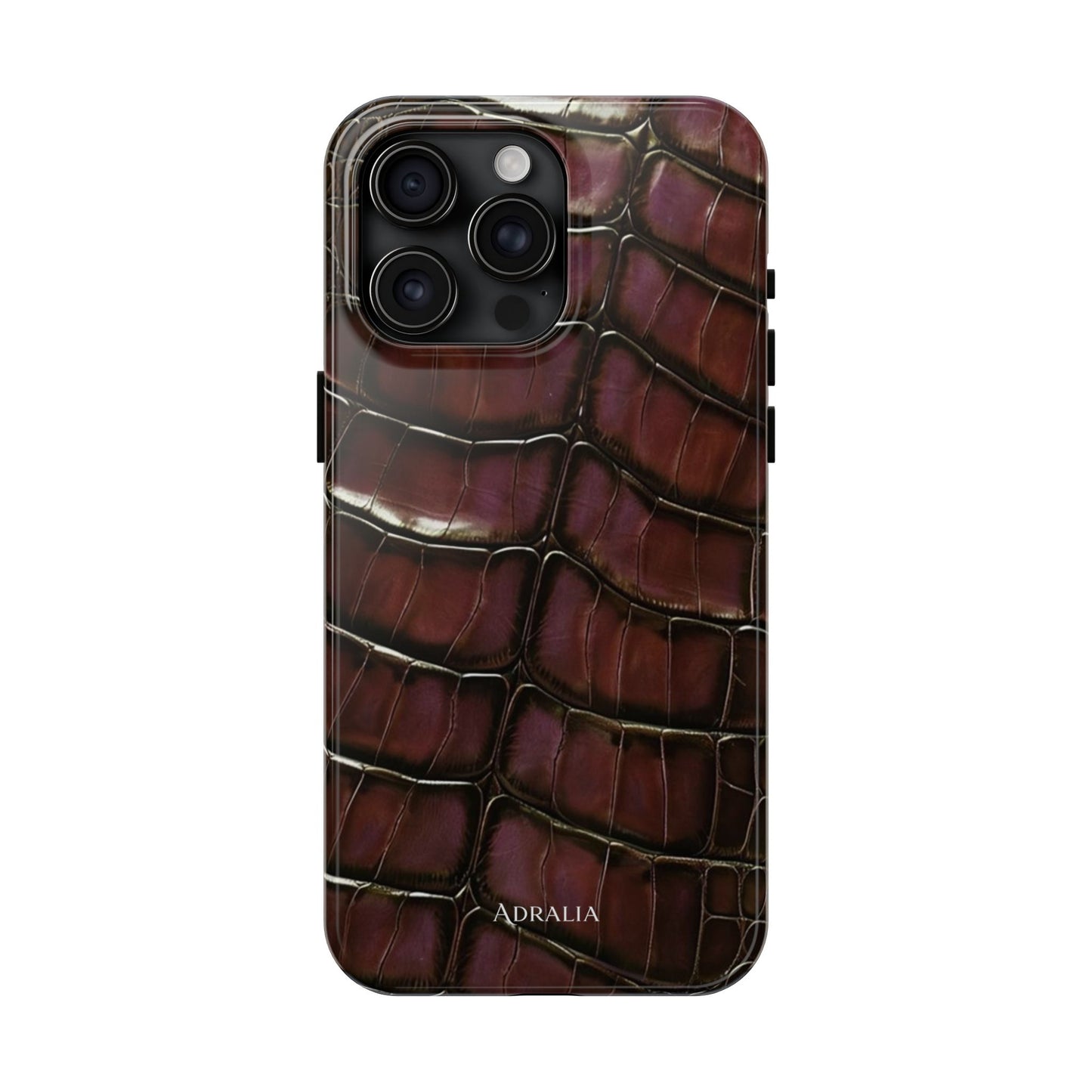 Croc-Embossed Tough Phone Case — Burgundy Faux Alligator with ADRALIA Accent