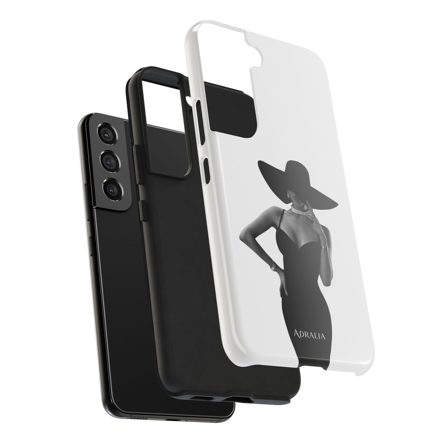 Tough Phone Case — Elegant Woman in Wide-Brim Hat Black & White Design