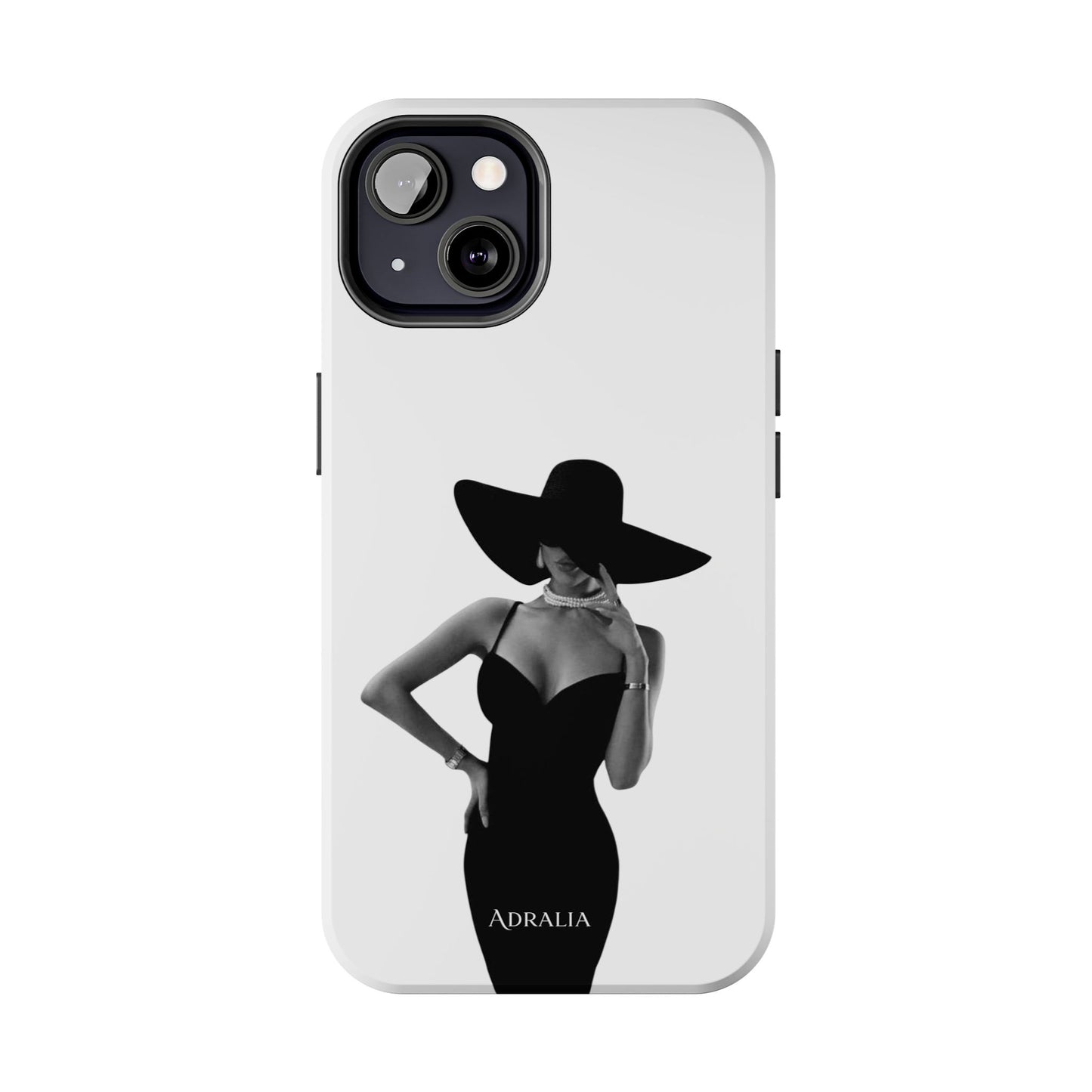 Tough Phone Case — Elegant Woman in Wide-Brim Hat Black & White Design