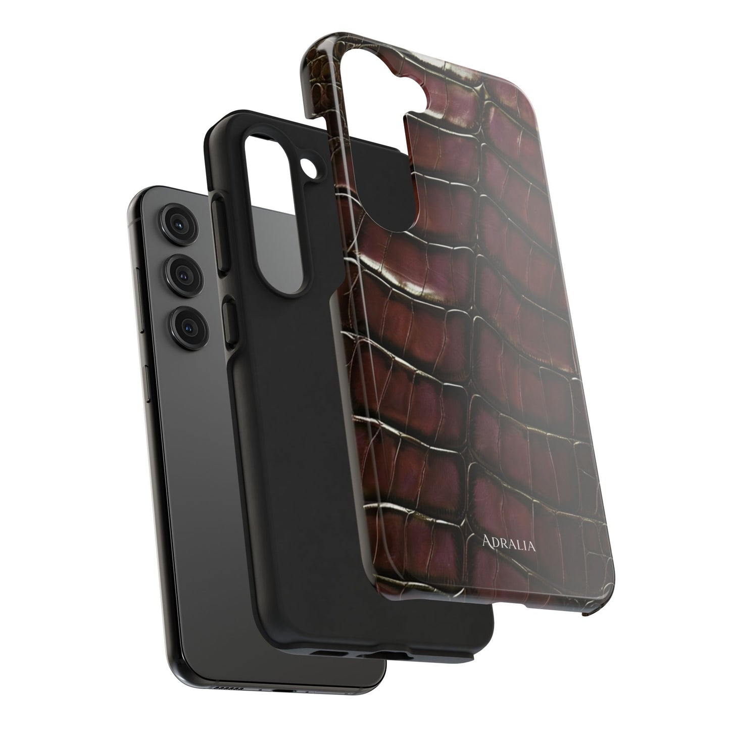 Croc-Embossed Tough Phone Case — Burgundy Faux Alligator with ADRALIA Accent