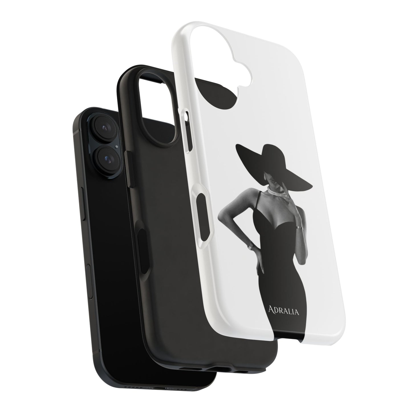 Tough Phone Case — Elegant Woman in Wide-Brim Hat Black & White Design