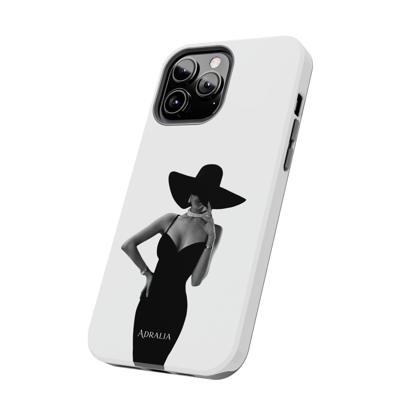Tough Phone Case — Elegant Woman in Wide-Brim Hat Black & White Design