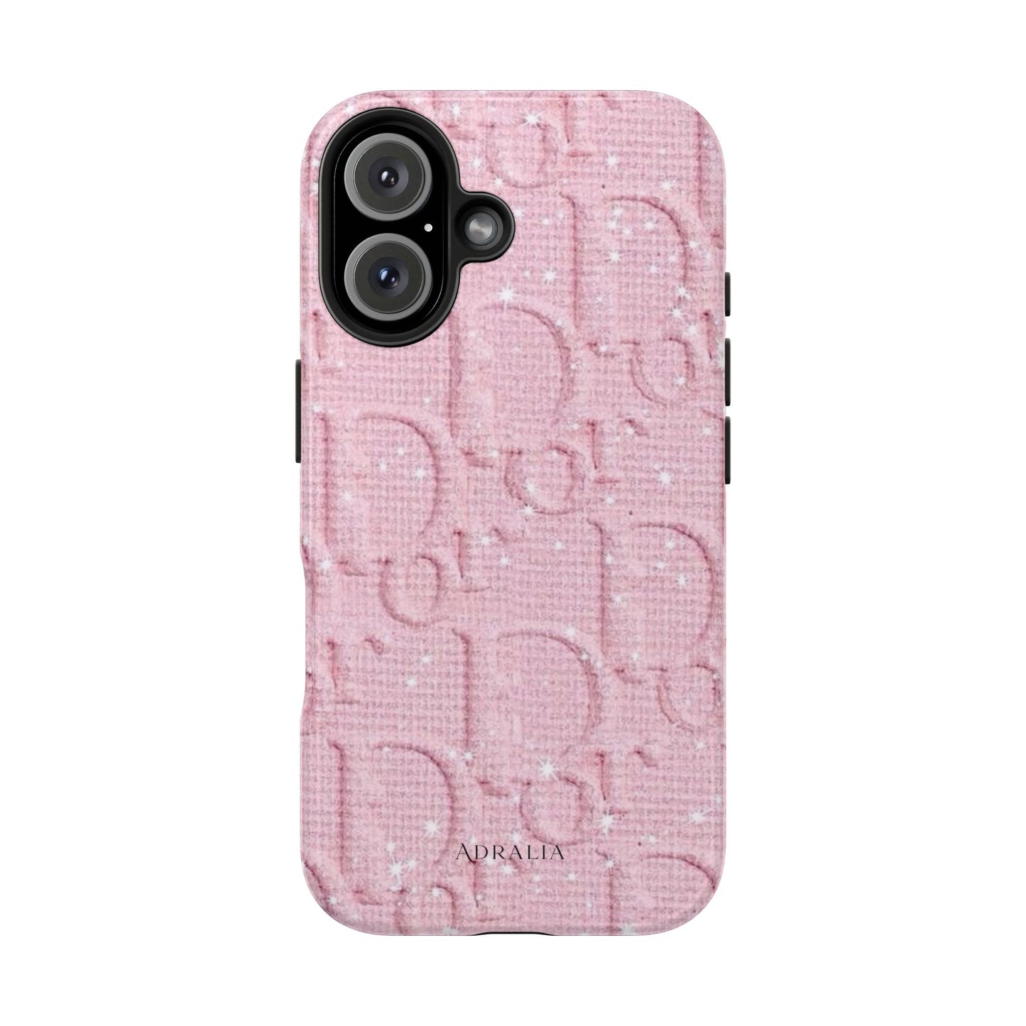 Pink Embossed Tough Phone Case – 'Adralia' Glitter Monogram Protective Cover